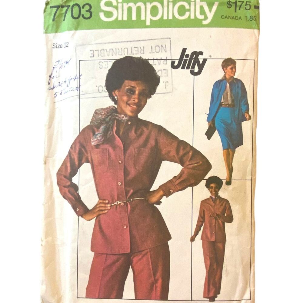 Vtg Simplicity 7703 Top Pant Skirt Pattern 12 Miss 1976 Athleisure Casual Costum